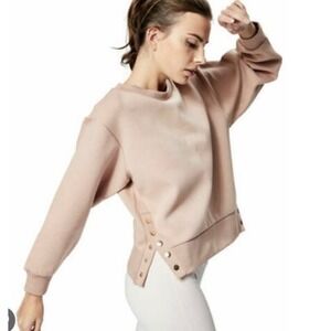 Varley Pink Crewneck Sweatshirt with Side Snap Details